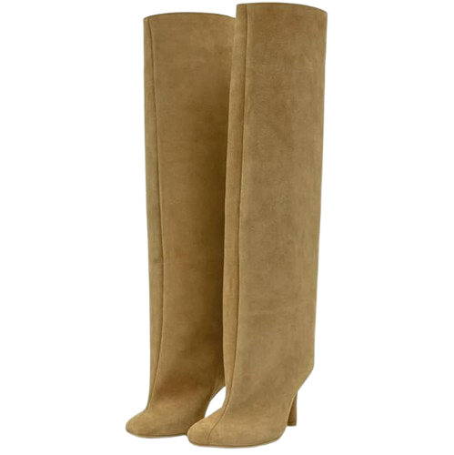 Knee High Boots for Women Faux Suede Wide Calf Square Toe
