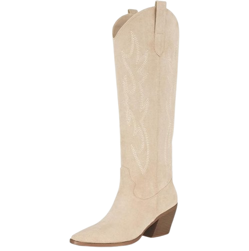 Cowgirl Women Knee High Boots Pointed Toe and Block Heel